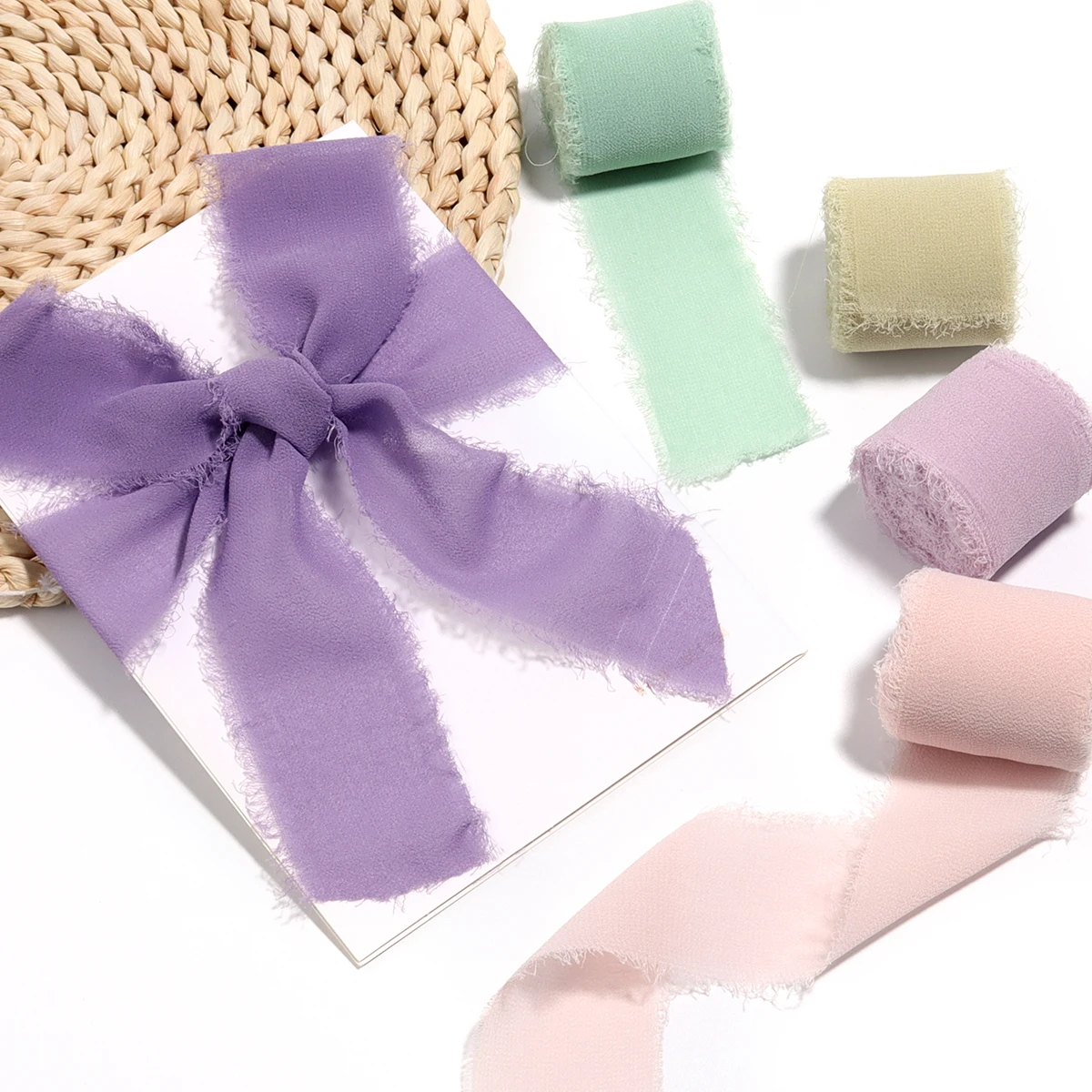 Color Chiffon Silk Ribbons Handmade Frayed Edged Ribbon Gift Wrapping Party Wedding Decoration Materials 5 Meter/roll