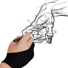 Gant antisalissure noir 2 doigts, pour main droite et gauche, pour artiste, pour tout dessin graphique, tablette C8t6, 2 pièces