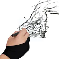 Gant antisalissure noir 2 doigts, pour main droite et gauche, pour artiste, pour tout dessin graphique, tablette C8t6, 2 pièces 