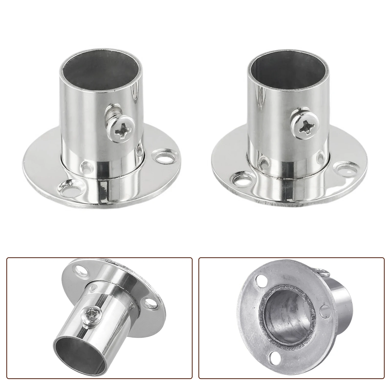 

2PCS Stainless Steel Wardrobe Rod Bracket Socket Bracket Open Type Shower Curtain Rod Support Rod Base Holder End Support
