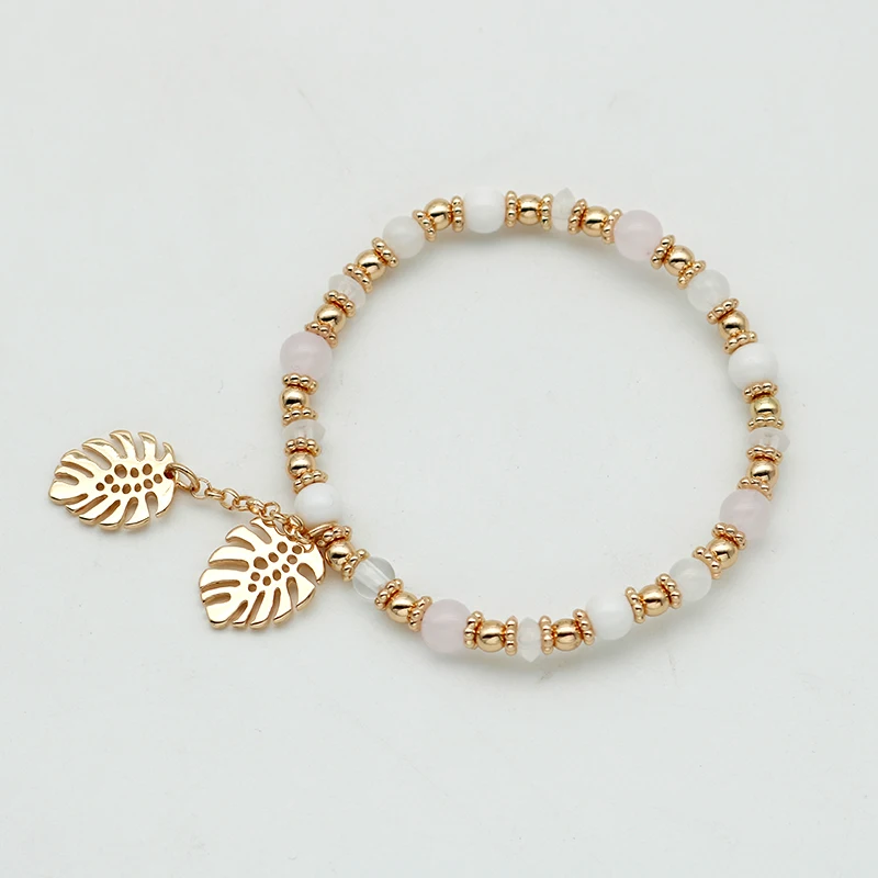 Multi Color Bracelet Women Jewelry Fashion Colorful Crystal Leaves Elastic Bangle Acrylic Beads Charm Pendant Cute 57