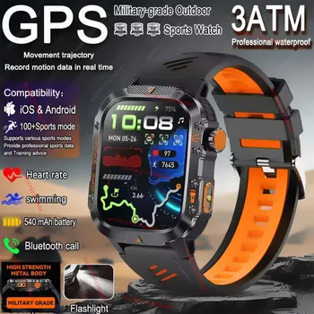 2026 Military Outdoor Smart Watch Men's GPS Flashlight Bluetooth Call 2.01" AMOLED Screen 3ATM Waterproof Sports Smartwatch Hw12 1