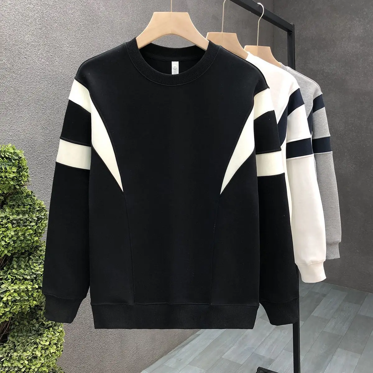 2023 Autumn and Winter Men's Versatile Casual Sweater Round Neck Pullover Long Sleeve Panel Comfortable Versatile Top