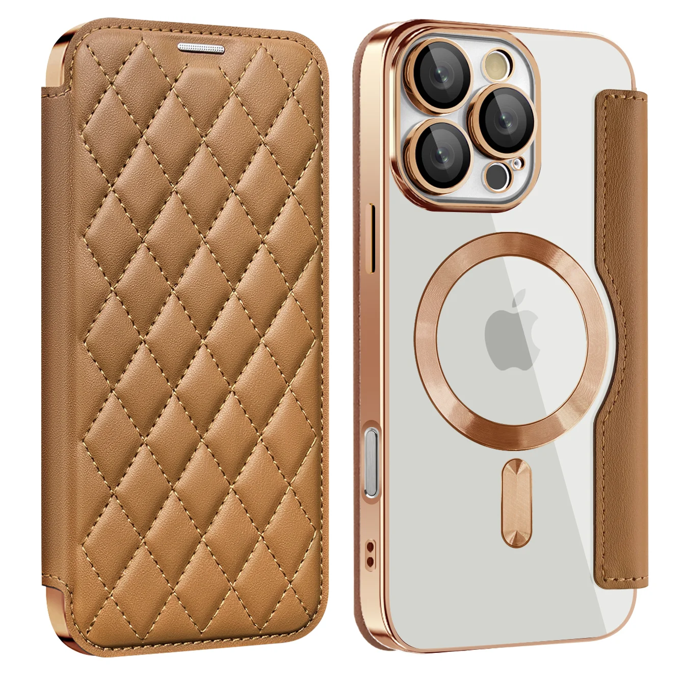Premium Flip Magnetic Leather Case with Wireless Charging and Transparent Card Wallet Cover
