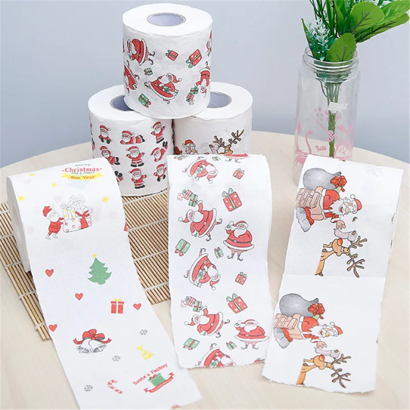 Disposable Toilet Paper Christmas Cartoon Pattern Roll Xmas Decorations Santa Claus Party Supplies