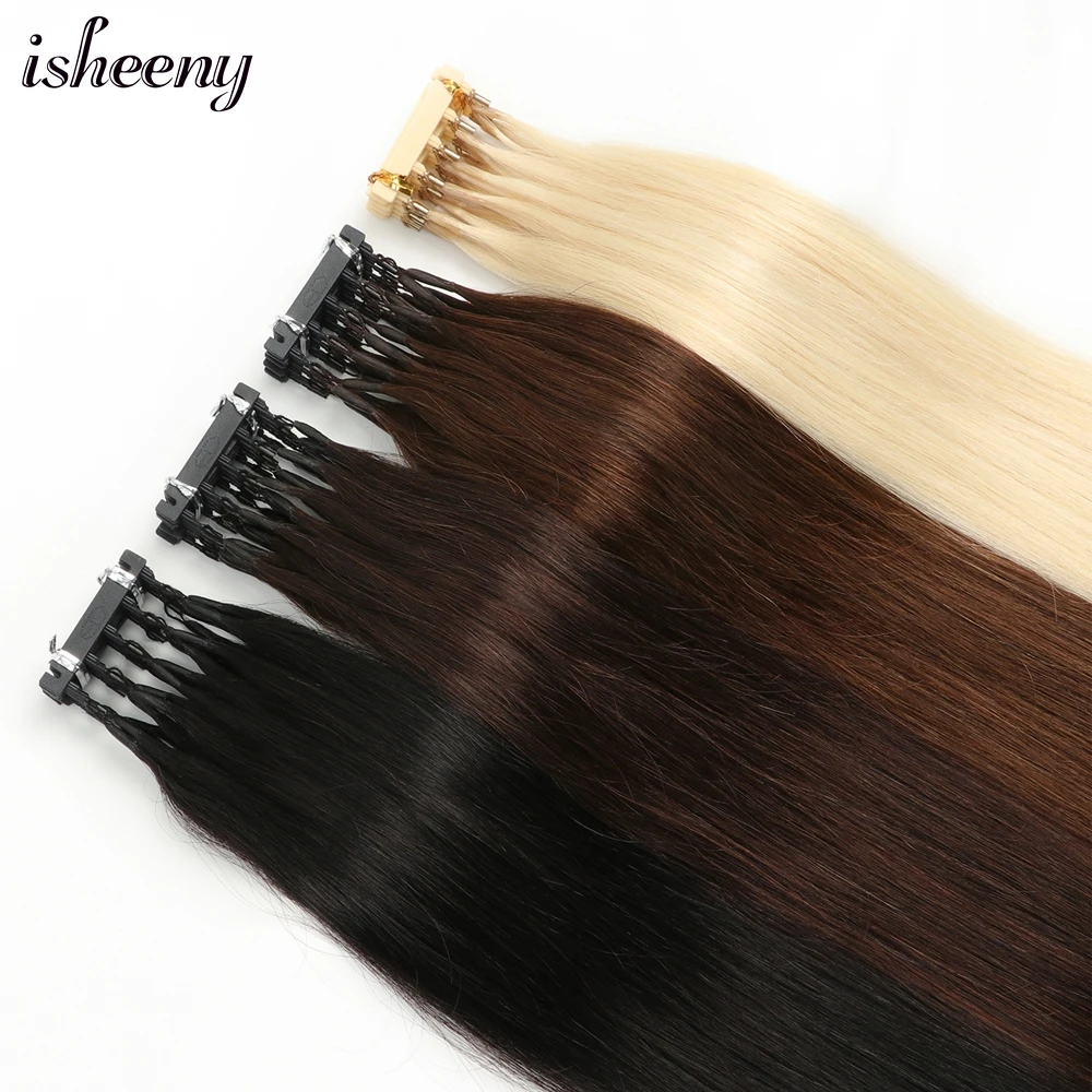 

Isheeny 6D Human Hair Extensions 16" 20" 24" 6D 2 Hair 10pcs/set Invisible Micro Beads Hair 100% Natural Human Hair 50 strands