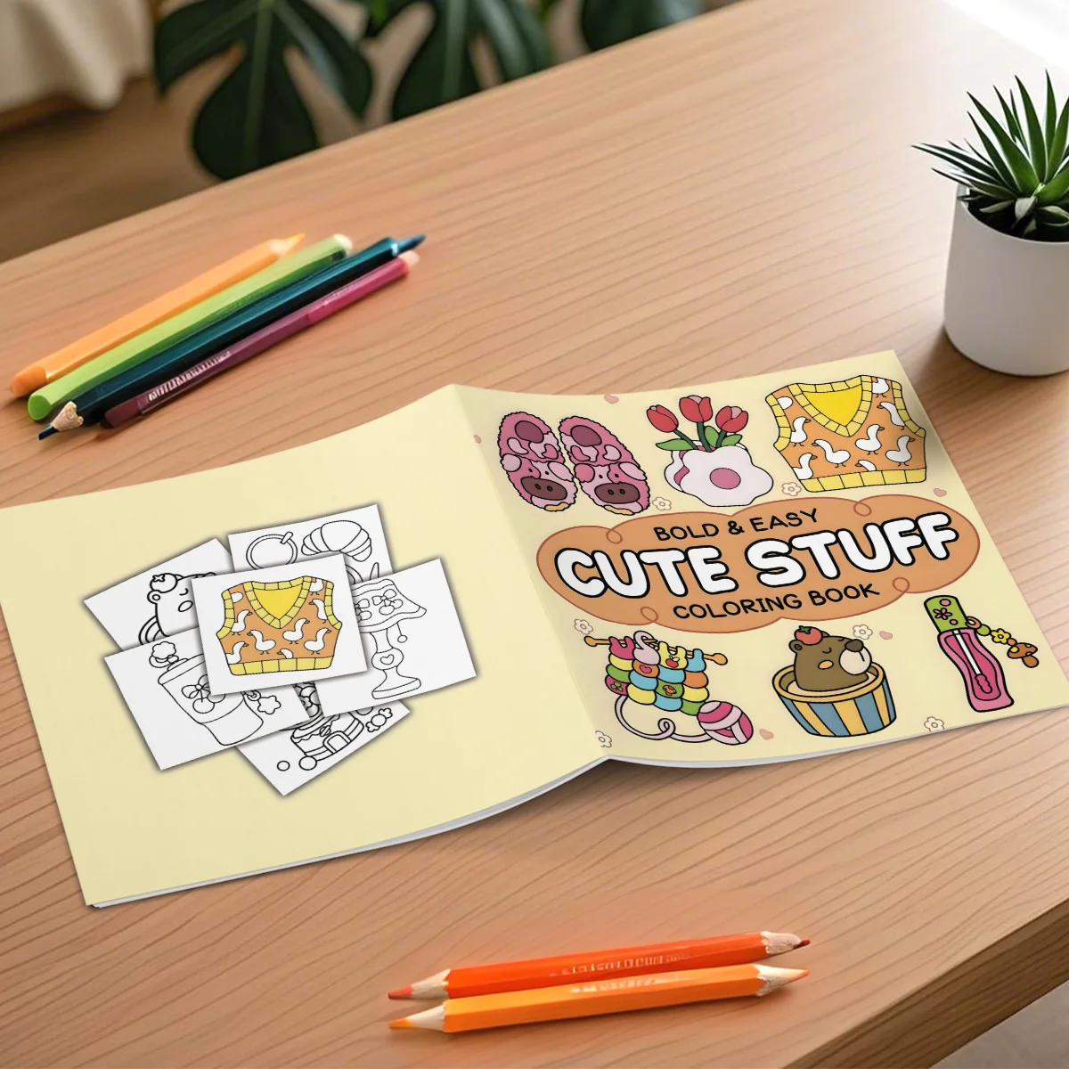 BOLD & EASY CUTE STUFF Coloring Book for Adults Cartoon Designs Fashion Style Simple Stress Relief Graffiti Painting Drawing 2