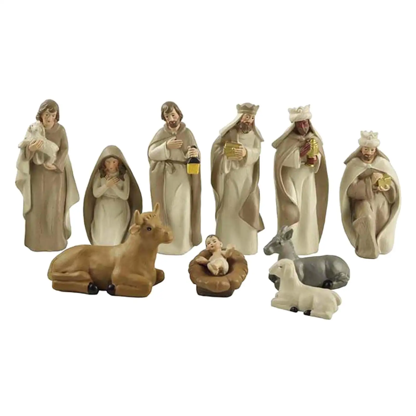 10Piece Christmas Nativity Set, Includes Holy Family, Three Kings,Ox,Sheep,Resin Statue Figurines Home Decor, Decorative Figures