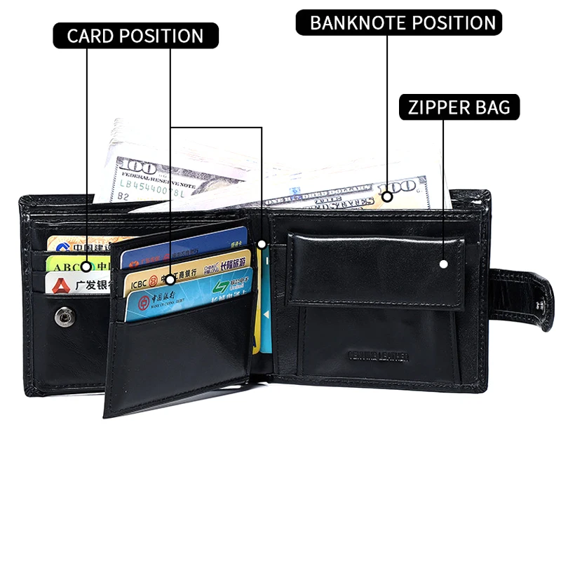 Designer Men's Wallet with Coin Pocket Genuine Leather Wallet Short Style First Layer Cowhide Handbag Horizontal Coin Purse 2
