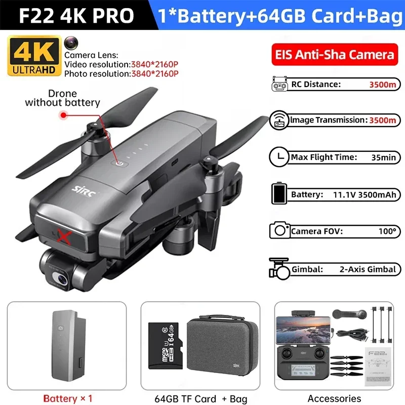 ตัวเลือกสินค้า โดรนถ่ายภาพ 4K พร้อม Gimbal ป้องกันสั่น บินไกล 3.5 กม.
