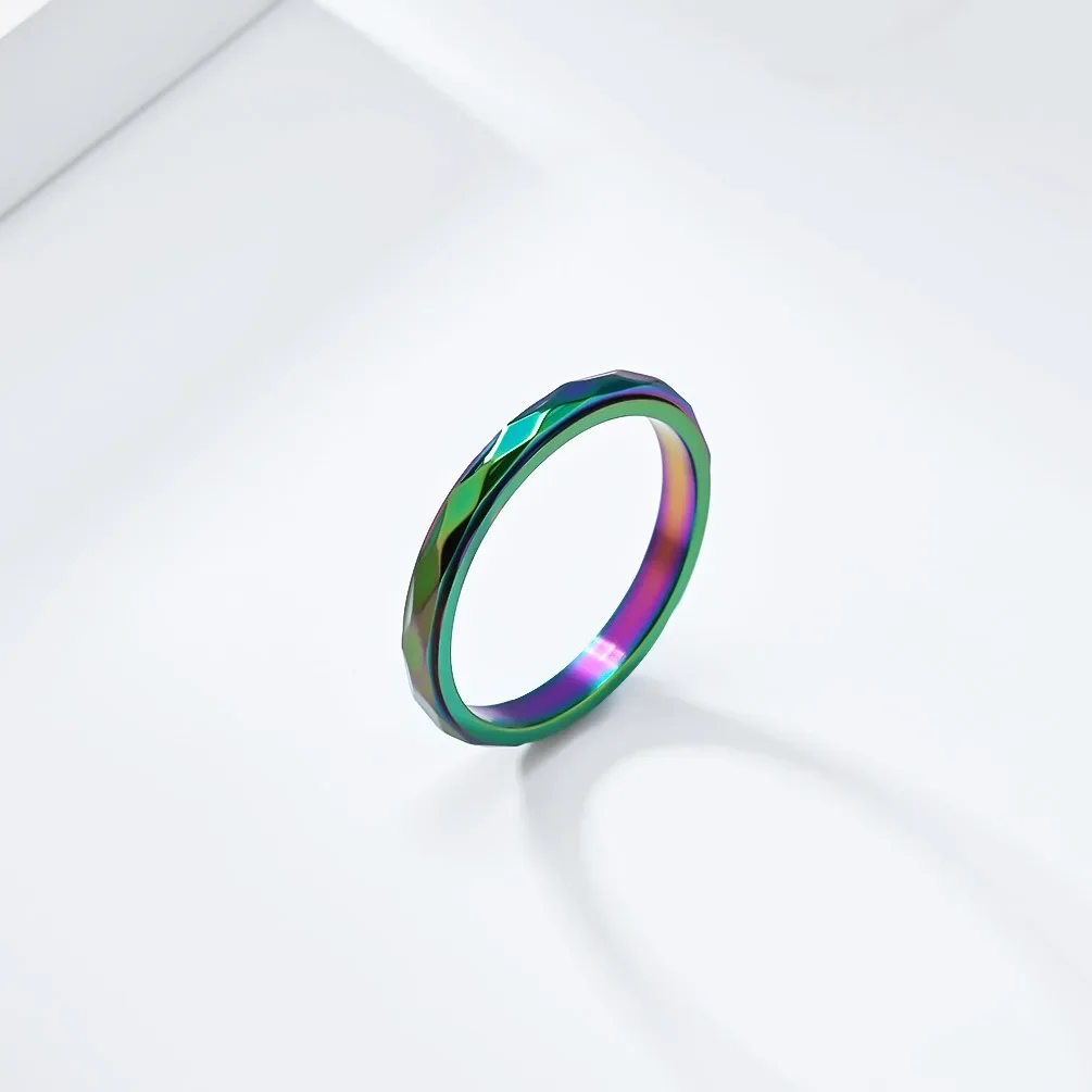 3mm Width Stainless Steel Rotatable Fidget Ring Women Men Small Rhombus Surface Spinner Ring