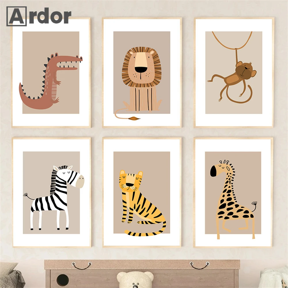 

Baby Animal Nursery Art Painting Zebra Giraffe Poster Canvas Picture Monkey Tiger Lion Print Nordic Wall Posters Kids Room Decor