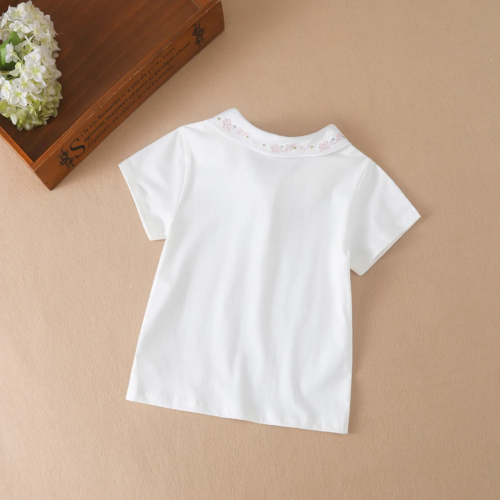 Girls Shirt Summer New Children's Baby Cute Short-sleeved Top Little Girl Cotton Embroidery Shirt