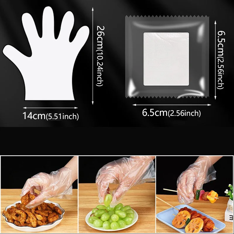 Eco-Friendly Transparent Disposable Plastic Gloves - 200 Pack, Individually Packaged for Kitchen Use, Large Size