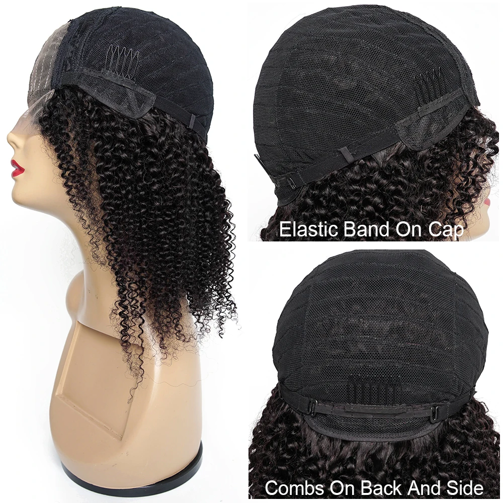 4x4 Lace Closure Kinky Curly Wig Human Hair Natural Color Indian Remy Hair 13x4 Lace Frontal Wig Pre-Plucked 180% Density