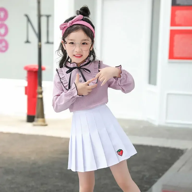 Girl Pleated Skirts School Children Clothing 2 4 6 8 10 12 13 14 Years Baby Girl Skirt with Shorts Pink Student Kids Tutu Skirt