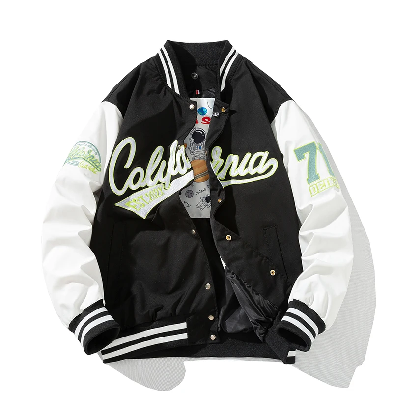 Embroidery Varsity Jacket Men Women Letter Vintage Jacket Fashion Baseball Coat Male Spring Autumn Windbreaker Korean Blue Green