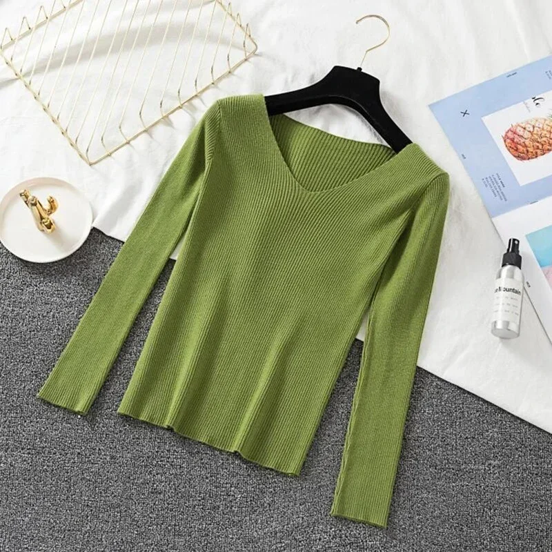 

Women's knitted autumn and winter underwear long sleeve fashion V-neck stretch