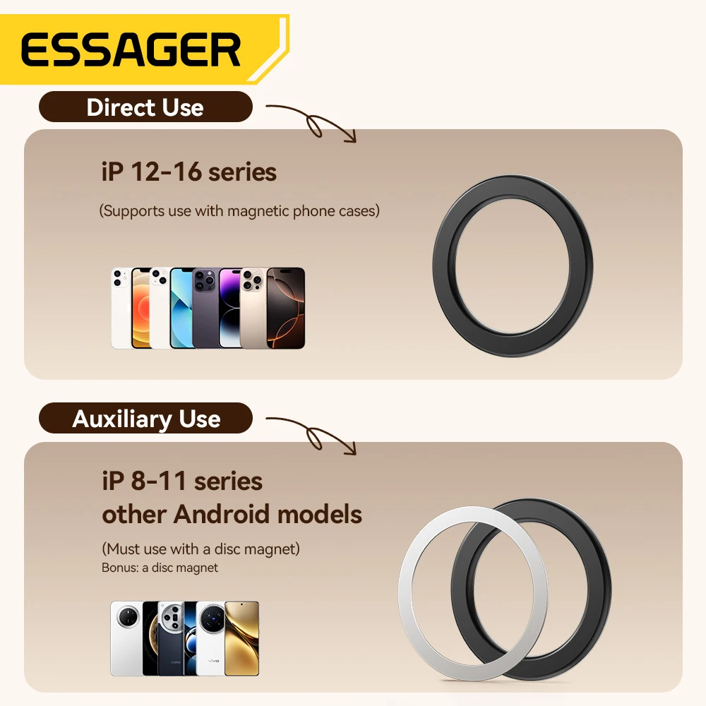 Essager Magnetic Metal Ring for Magsafe iPhone 16 15 14pro Android Phones Plate Sticker Rings For Magsafe Wireless Charger Stand