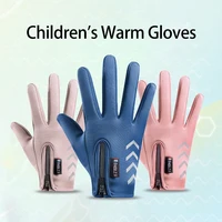 Children's Gloves Warm Cycling Winter Autumn Waterproof Kids Reflect Light Non-Slip Ski Fleece Boy Girl Scooter Gloves Zipper 2