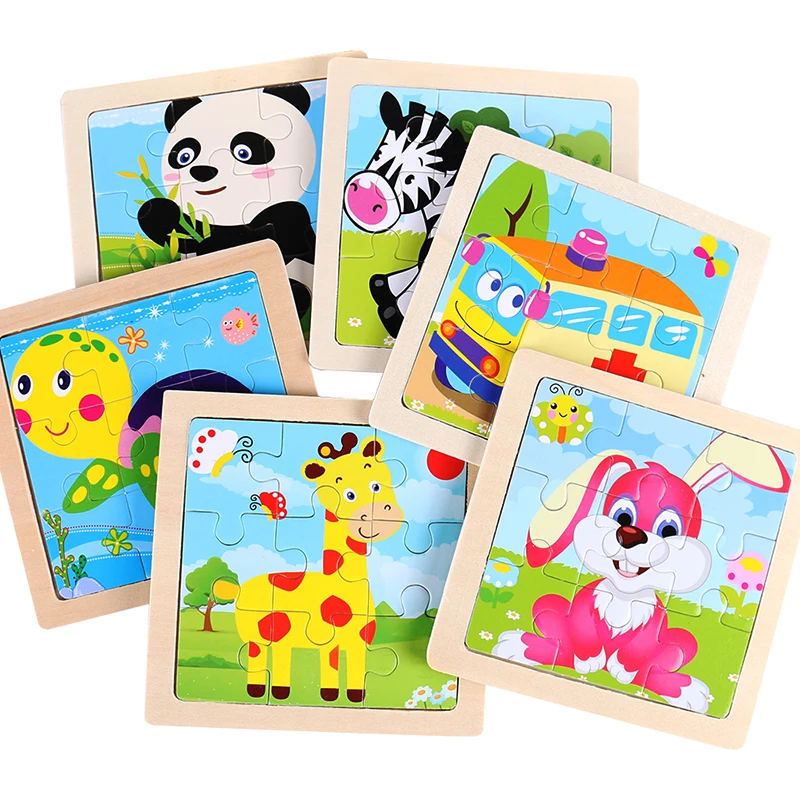 Puzzle en bois pour enfants, 11cm/4,33 pouces, jeux de dessin animé, motif de véhicule Animal, jouets éducatifs Montessori pour enfants 2