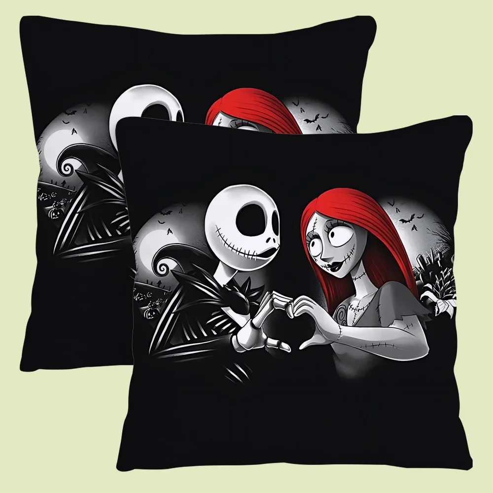 Halloween Skull Jack Sally Pillow Covers Cartoon Sofa Decorative Home Double-sided Printing Short Plush Cute Cushion Cover