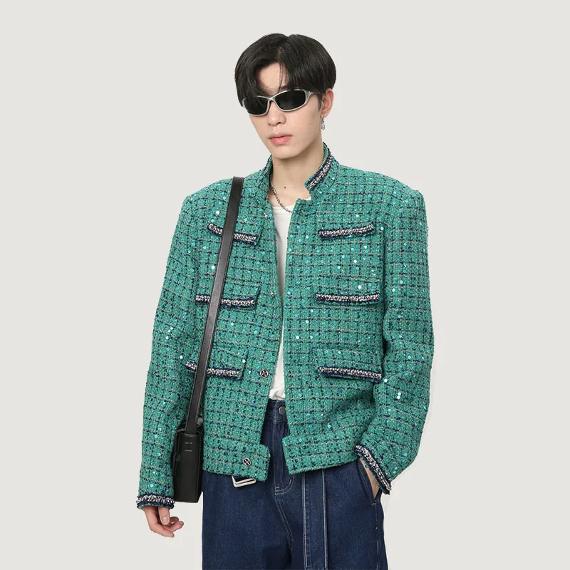 

Autumn New Mens Gentleman Style Jacket Ins Fashion Brand Woven Shoulder Pad Jacket Trend Vintage Popular Plaid Unisex Outerwear