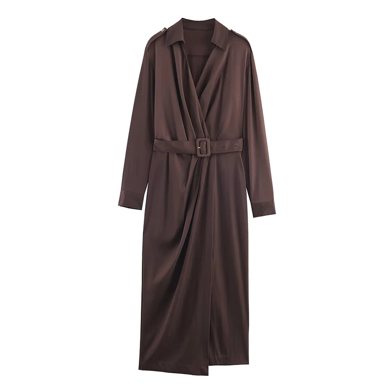 2025 Chic Women Dress Vintage Fashion With Belt Ruched Long Dresses for Women Long Sleeve V Neck Elegant Party Dresses