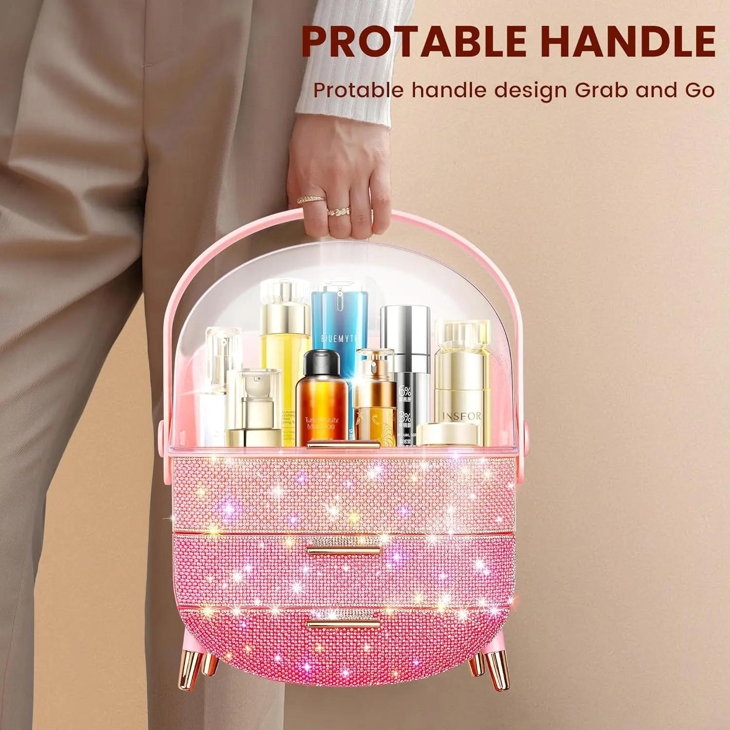 Bling Makeup Organizer for Teen Girl Gift,Hollywood Vanity Makeup Storage Box for Girl Birthday Gift,Practical Gift for Daughter 2