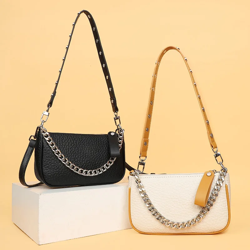 

Винтажная Женская однотонная сумка на цепочке под подмышку, модная универсальная подушка, сумка на одно плечо, модная мягкая искусственная сумка, 2023