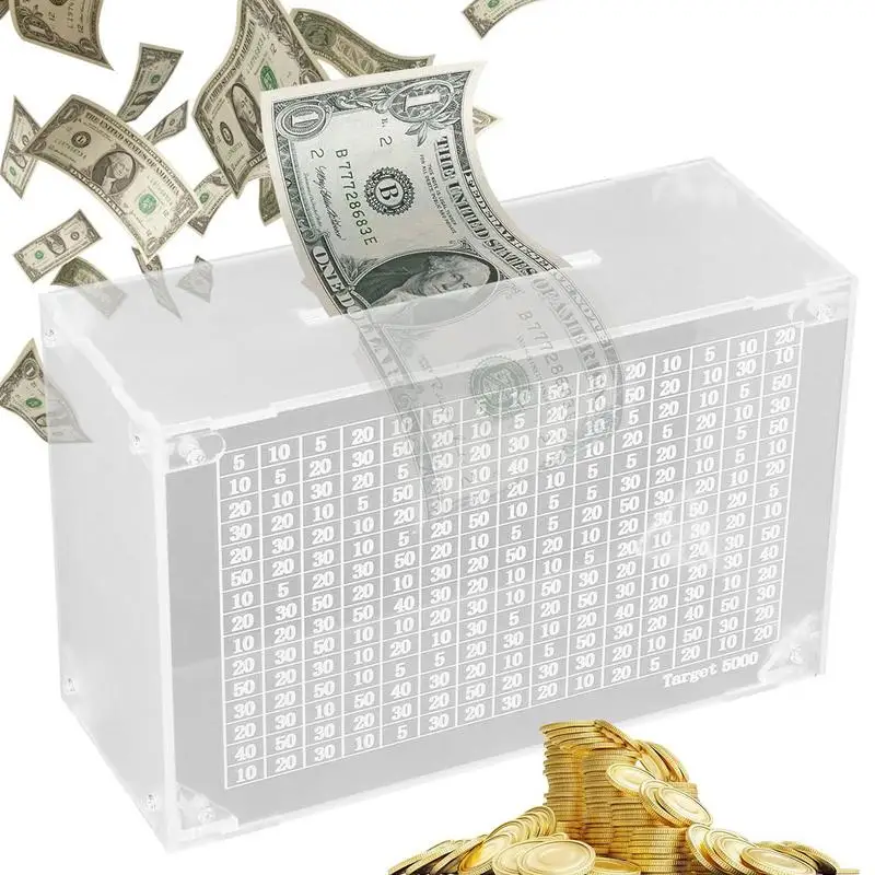 

Acrylic Clear Money Bank Money Saving Storage Safe Deposit Box Decorative Money Bank Child Christmas Gift for Adults Kid