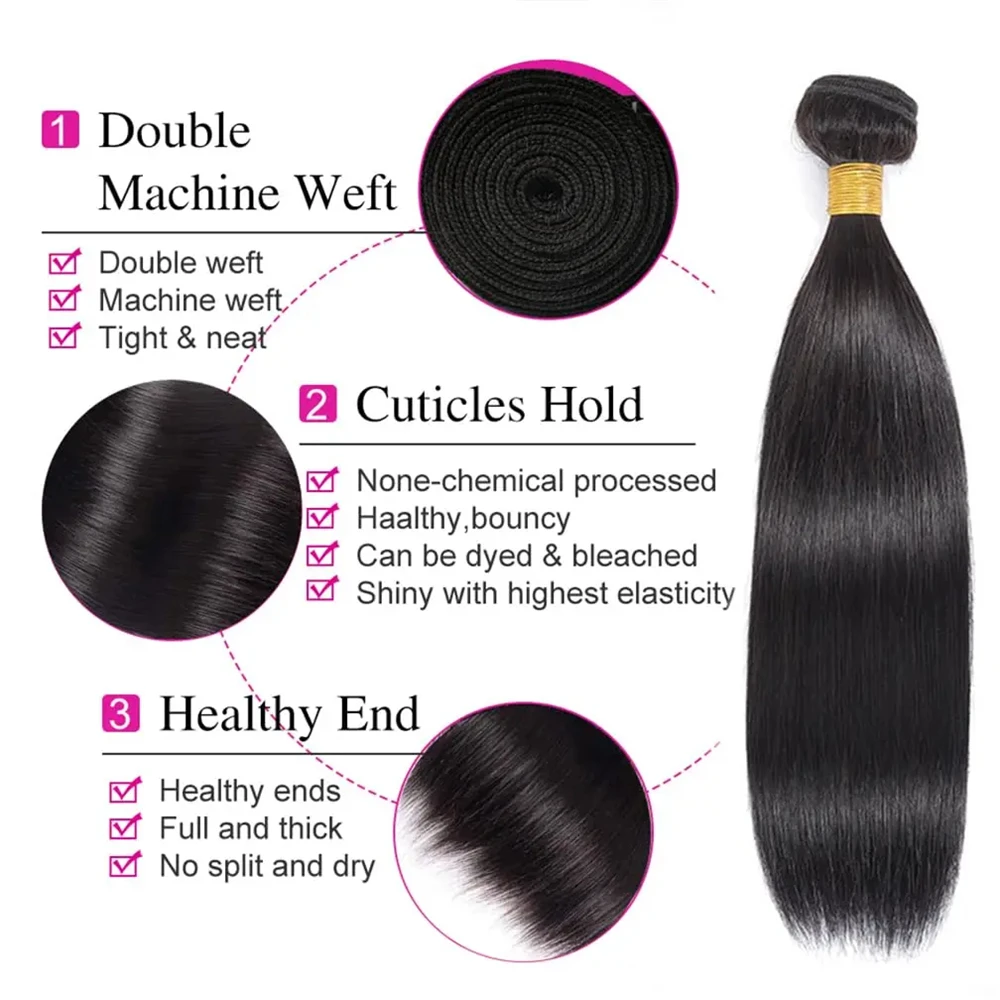 Straight Human Hair Bundles With Frontal Lace Frontal With Bundles Brazilian Hair Weave 3/4 13x4 Remy
