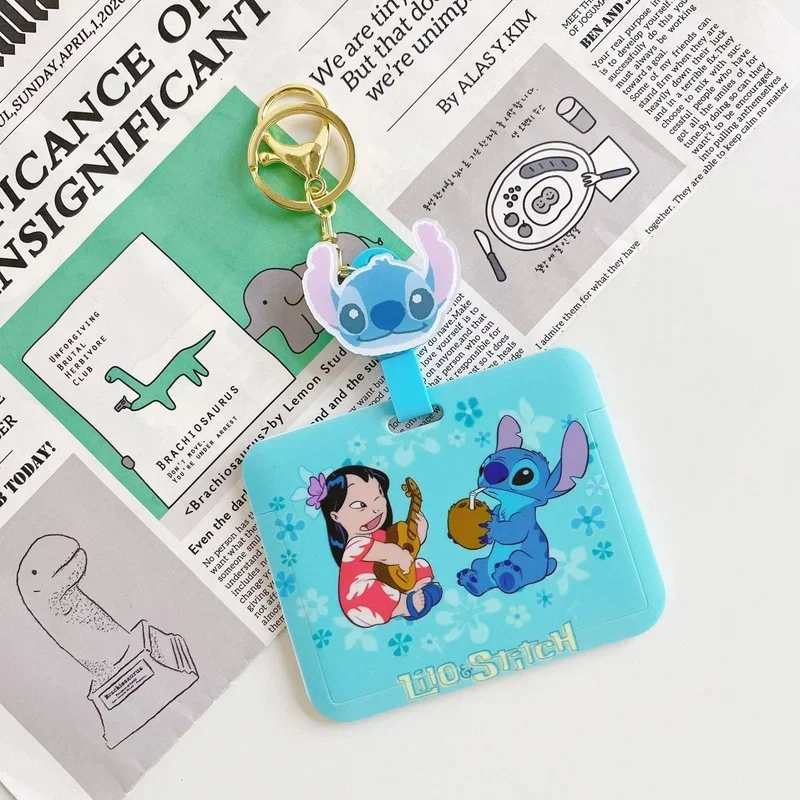 Disney Stitch Card Sleeve New Cute Cartoon Portable Students Meal Campus Bus Subway Card Hanging School Bag Case for Gift