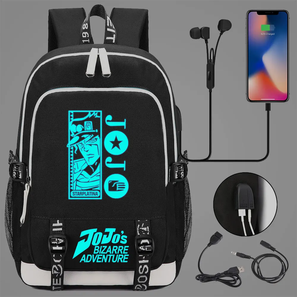 

Jojo Bizarre Adventure Luminous Backpack Teenager Boys Girls USB Charging Laptop Backpack Women Men Rucksack Book Bag Mochila