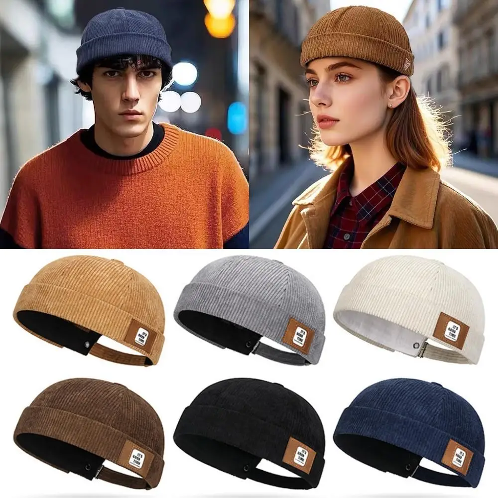Retro Corduroy Brimless Docker Cap Men Women Landlord Hat Solid Color Streetwear Hip Hop Hats Adjustable Beanie Dome Hats Unisex