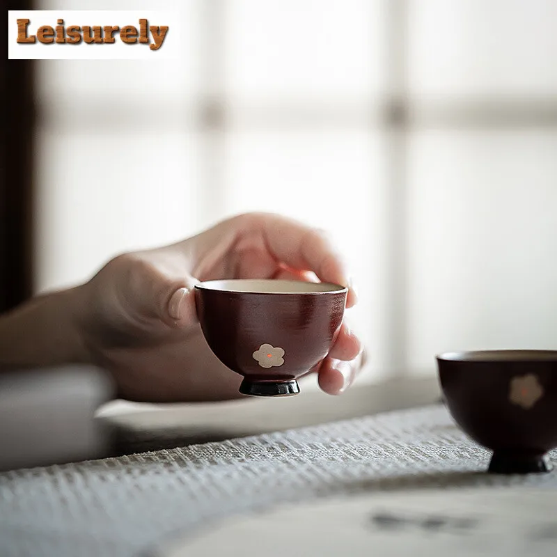 2pc/set Retro Powder Yin Hawthorn Red Teacup Handpainted Small Flower Maste Cup Half Moon Cup Smelling Fragrance Cup Teaset 30ml