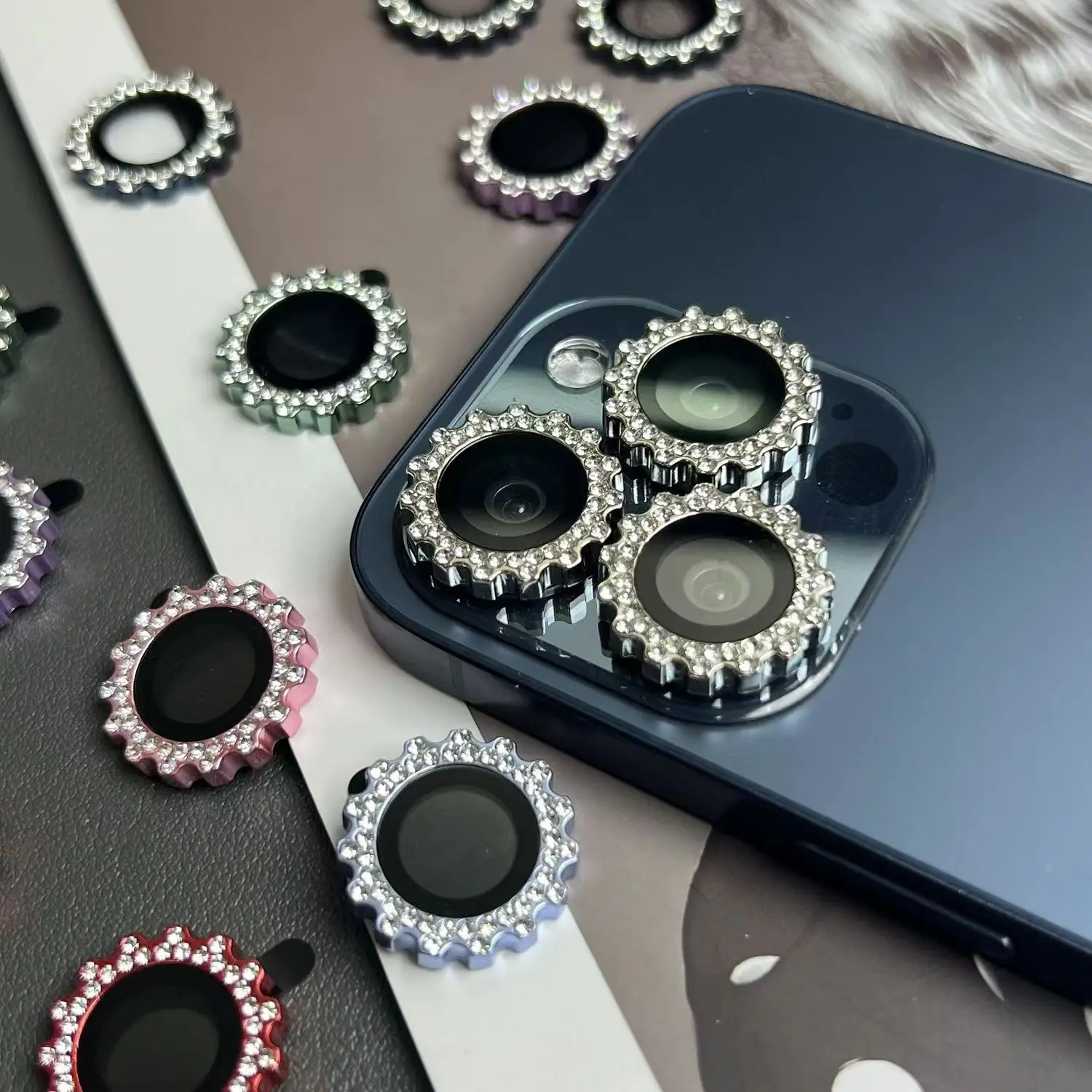 Glitter Bling Diamond Glass Camera Lens Protector Per Iphone 15 Pro Max Per Iphone15Pro Women Ring Lens Cover