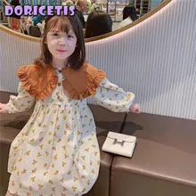 

Children Dress Cute Cartoon Bear Print Doll Collar Long Sleeves Skirt Little Girl Spring Go Out Activity Fashion Princess Dress