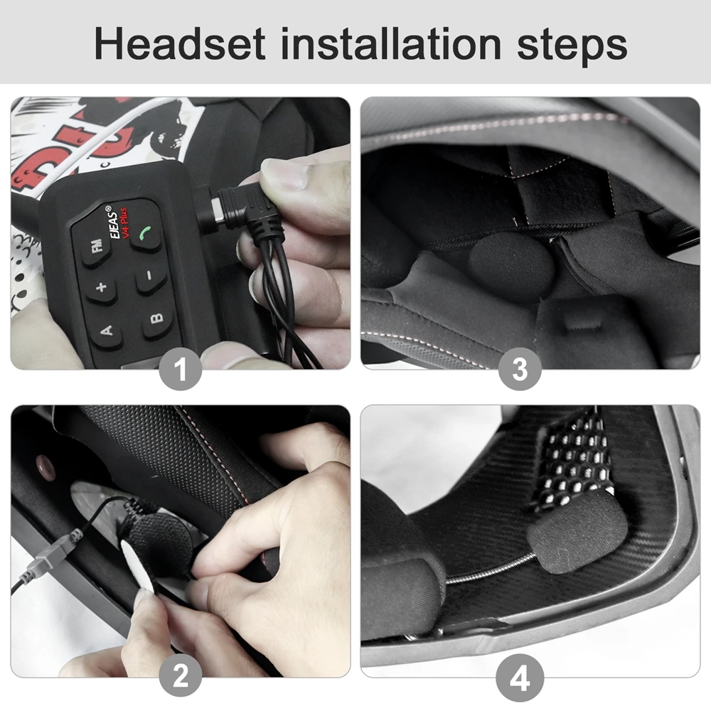 V4 PLUS Helmet Bluetooth Headset Intercom 2-4 Riders 1500M Full Duplex Intercomu