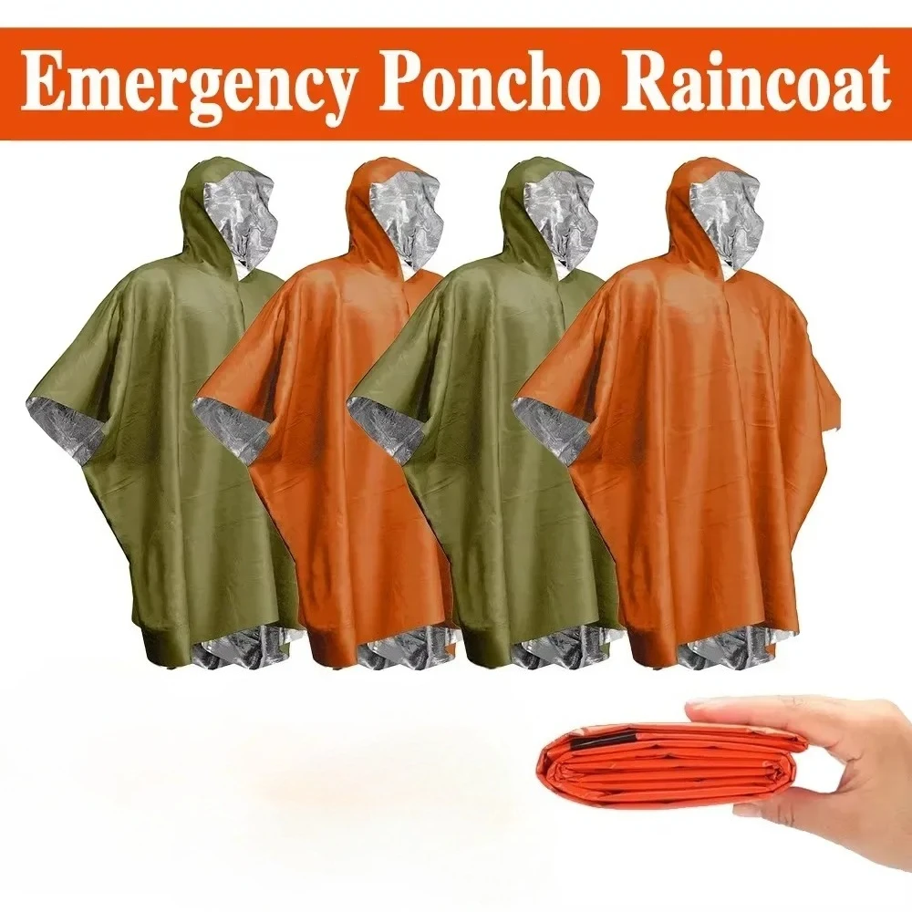 Emergency Water Proof Raincoat Aluminum Film Disposable Poncho Cold Insulation Rainwear Blankets Survival Tool Camping Equipment