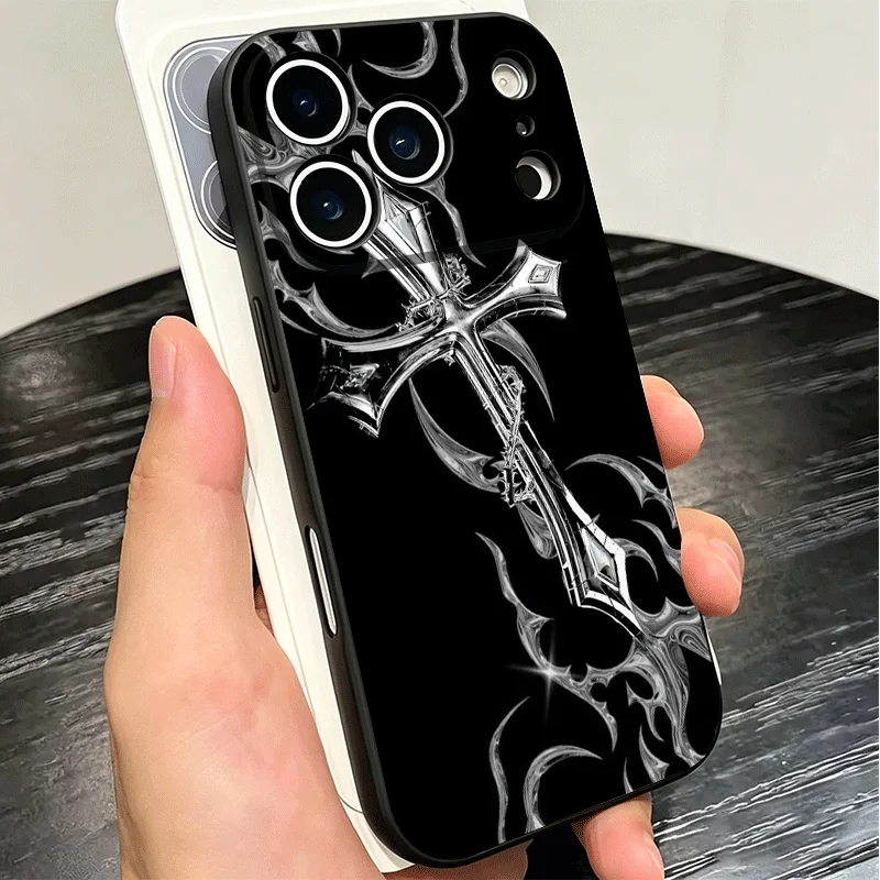 Gothic Cyber Sigil Cross Soft Black Phone Case s Back Cover