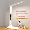 LED Clock Desk Lamp USB Rechargeable/Plug-In Dimmable Desk Lamp 2Heads 180 Rotatable Foldable Eye Protection Reading Night Light 6