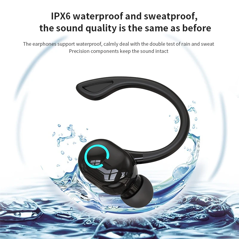 Bluetooth 5.2 Business Wireless Headphone Ear-Hook Mini HIFI Bass Noise Cancelling Earphone With Mic Earbuds Sport Game Headset 6