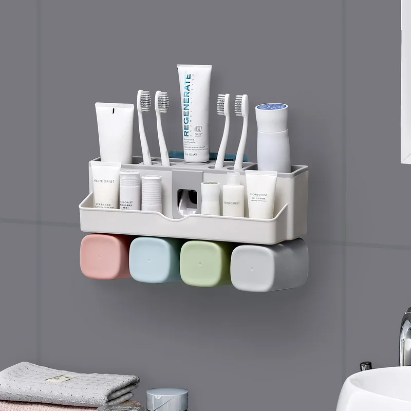 

New Toothbrush Holder Bathroom Storage Rack Non Perforated Suction Wall Bathroom Wash Set Automatic Toothpaste Squeezing Device