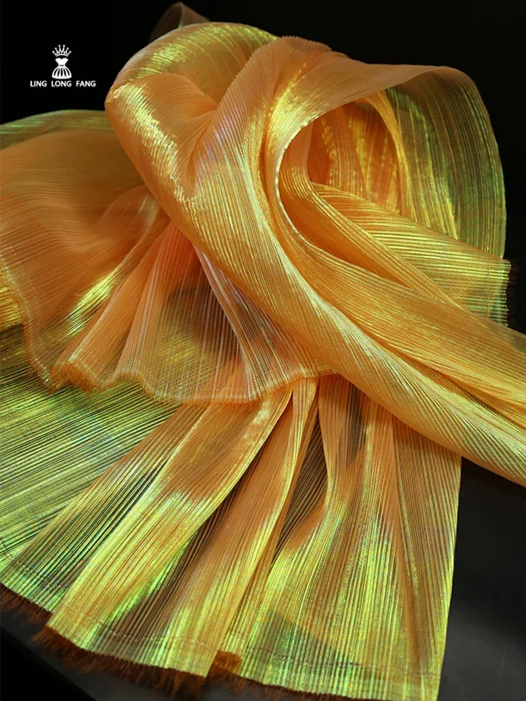 Handmade Diy Fantasy Texture Pleated Organza Fabric Crisp Shape Wedding Bouquet Decoration Background Clothing Designer Fabric