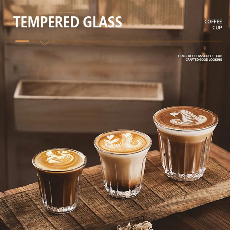 GIANXI Vertical Grain Coffee Cup Transparent Tempered Glass Cup INS Style  Retro French Latte Cups Milk Juice Glasses Drinkware