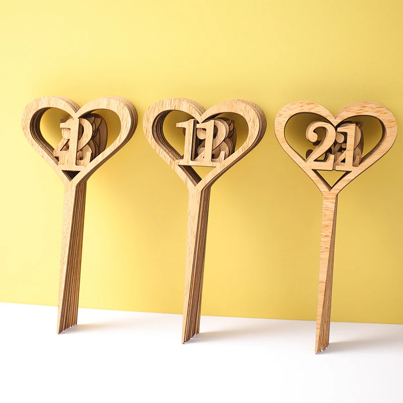 1-30 Wooden Wedding Seating Markers Table Decorations Banquet Party Guests Location Direction Heart Sign Flower Seat Card