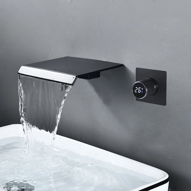 Digital Display Bathroom Faucet Wall Mounted Waterfall Basin Faucets Washing Basin Taps Hot & Cold Water Mixer Tap 1