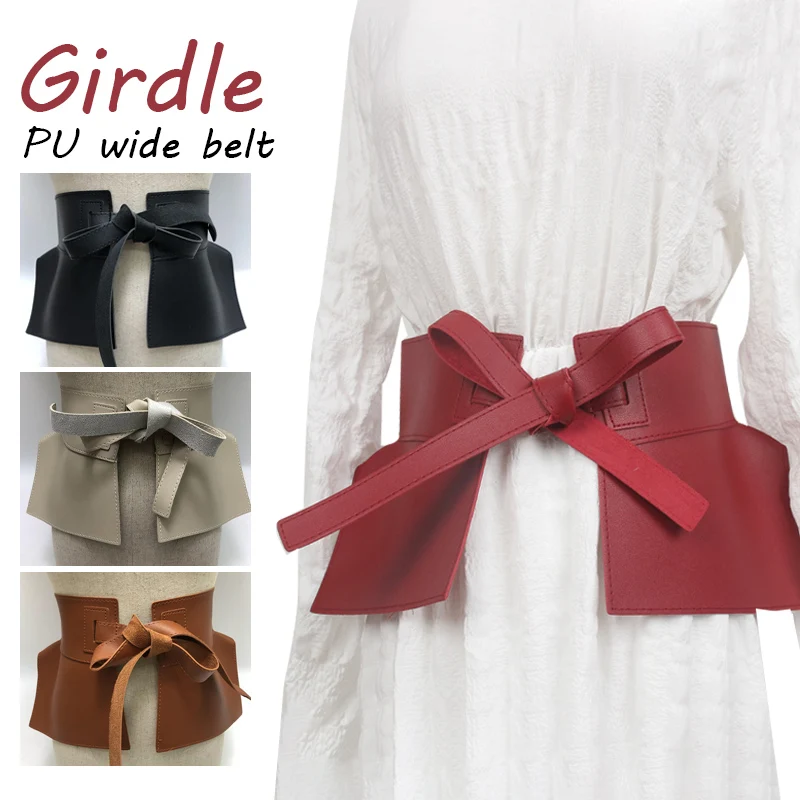 Women New Design Belt Female PU Leather Waist Belts Ladies Black Bow Wide Harness Dresses Skirt Waistband Accessory