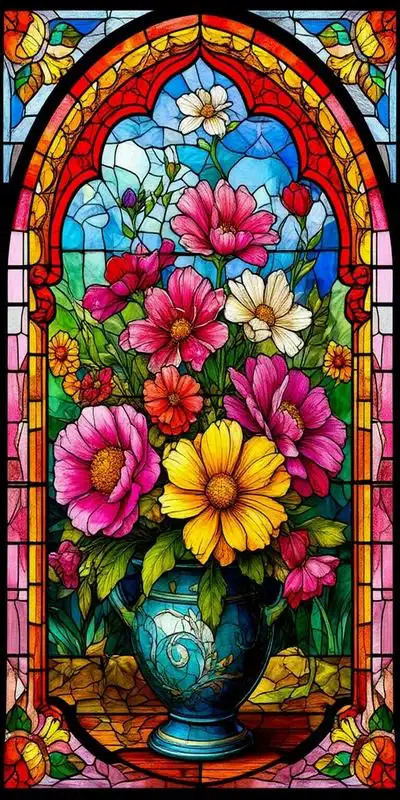 Fullcang Stained Glass Flower Large Size Diy Diamond Painting Kits Abstract Window Landscape Full Mosaic Embroidery Picture - Image 8